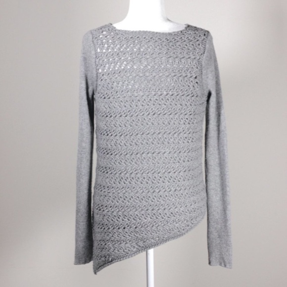 Helmut Lang Asymmetrical Open Knit Cashmere Wool Blend Sweater Top Size Medium - Picture 3 of 10